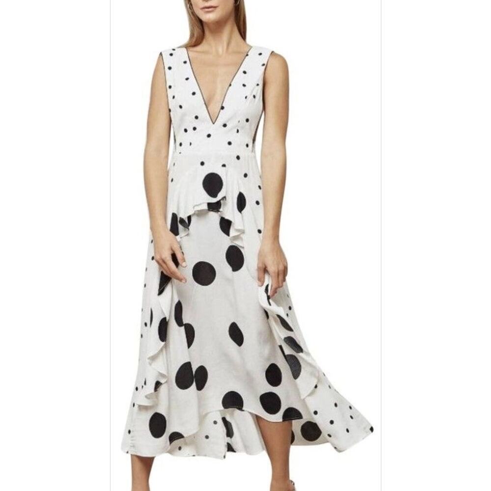 TOPSHOP Pinafore Spot Polka dot Midi Dress White Black US Size 6